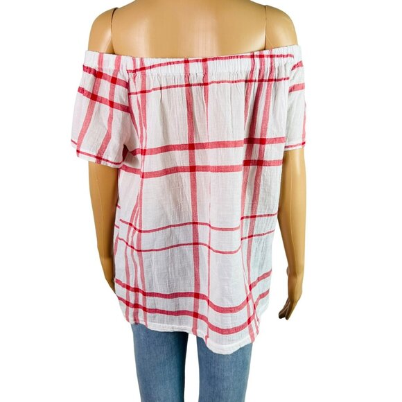 🟣🟣🟣 TURO BY VINCE CAMUTO Women's Off The Shoulder Plaid Blouse Size Small - Picture 4 of 7
